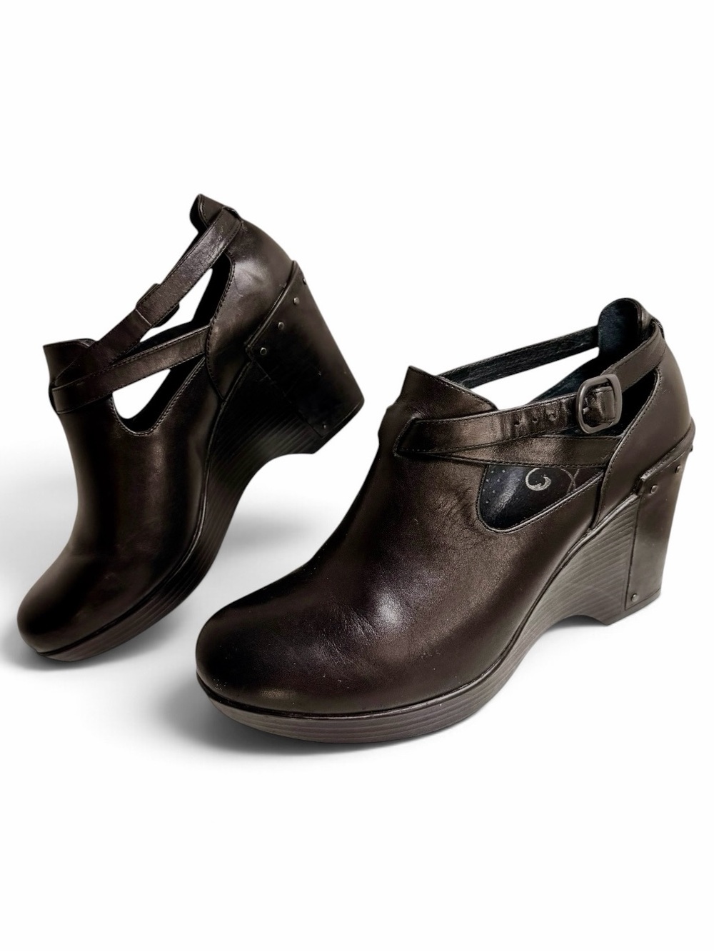 Dansko Franka Black Leather Wedge Mary Jane Shoes EU 39
